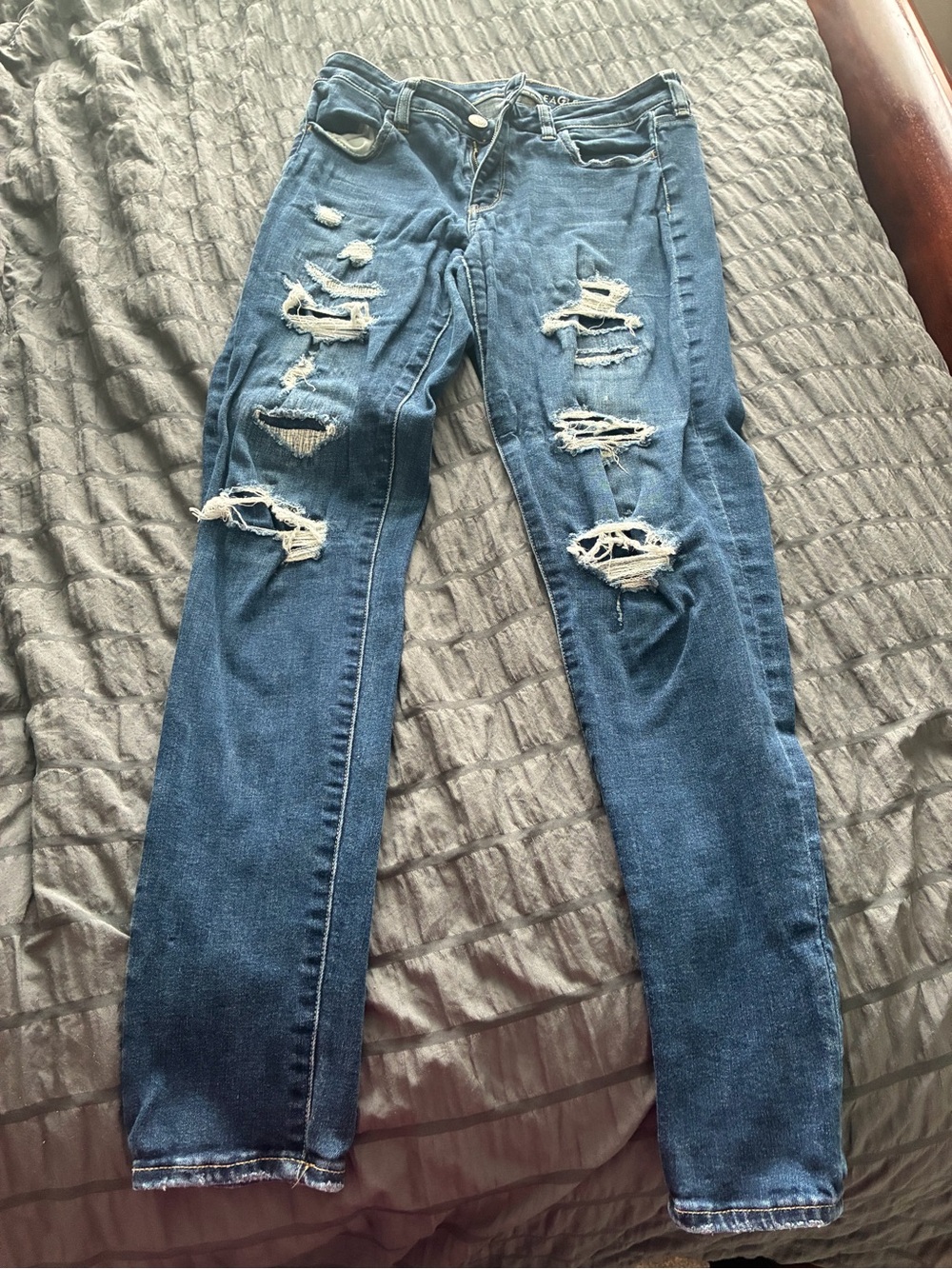 American Eagle Outfitters Blue Ripped Skinny Jeans